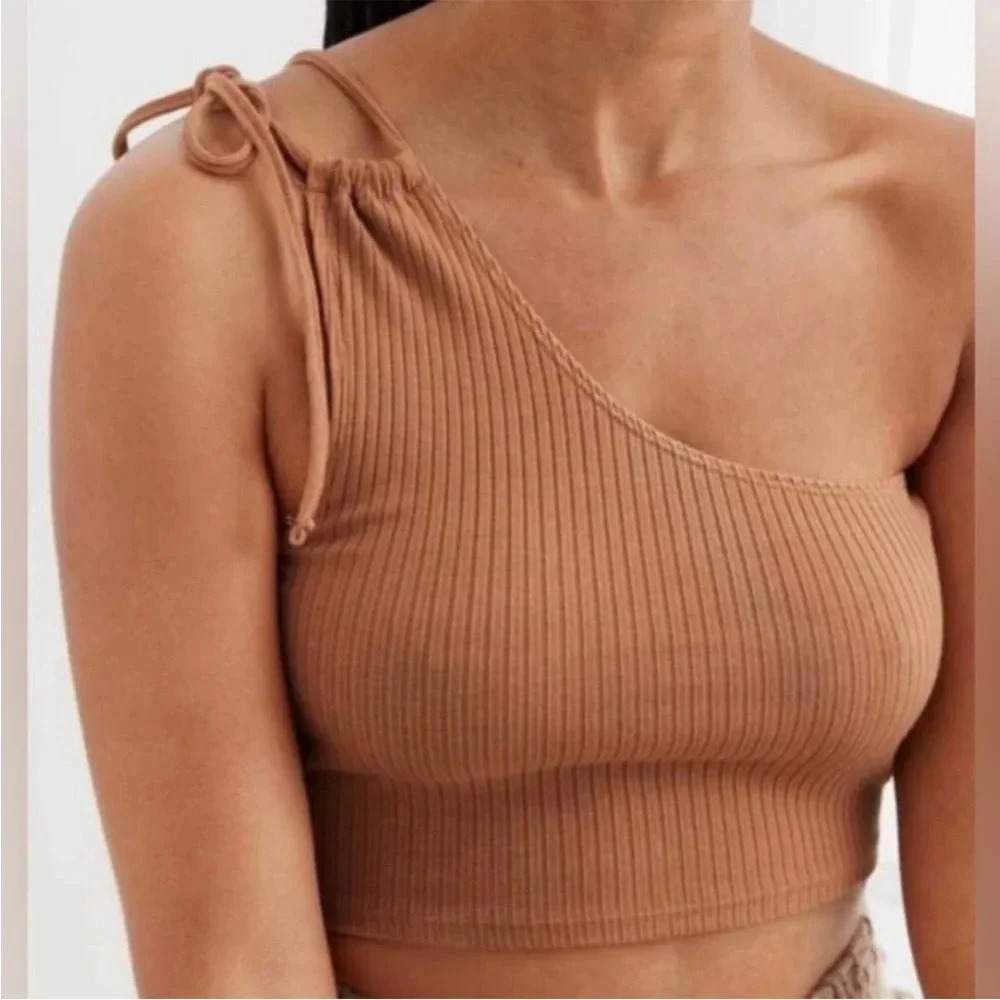 Aerie Rebel Tie Cropped One Shoulder Ribbed Tank Top Size Medium
